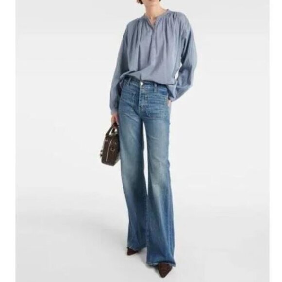 Nili Lotan Neville Blouse XL  Blue Peasant Top Oversized Cotton - Picture 1 of 9